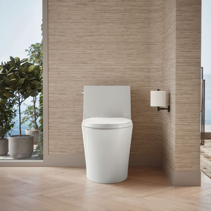 Veil One-Piece Elongated Dual-Flush Toilet with Skirted Trapway and Concealed Cords, White