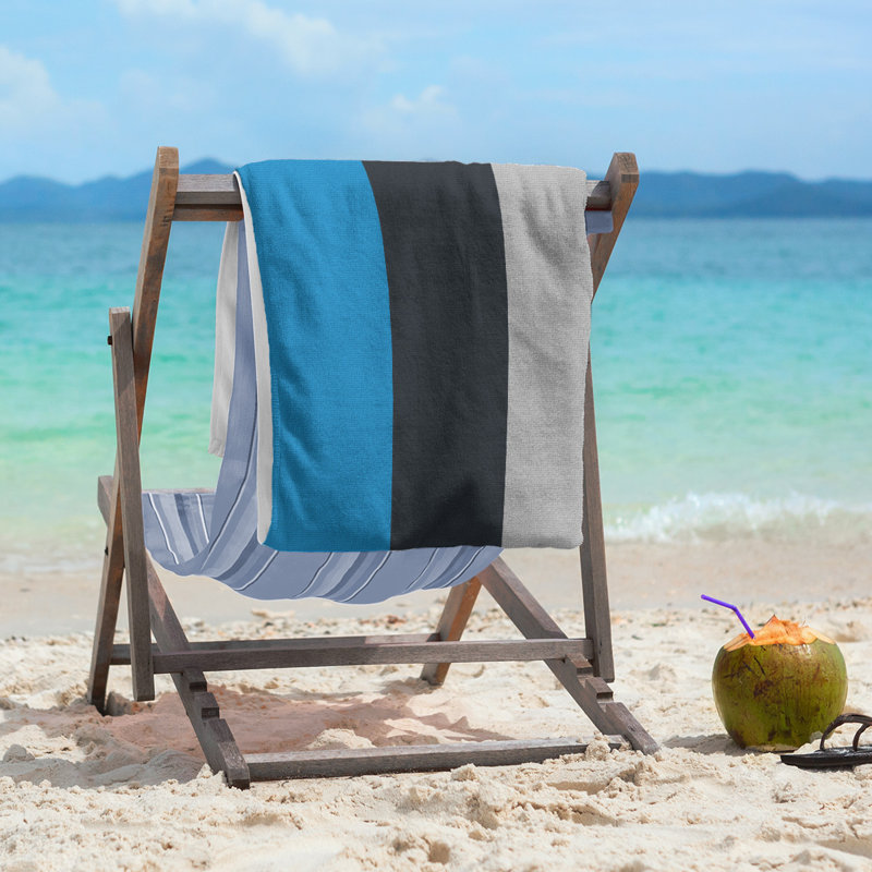 Cotton Blend Beach Towel, Blue/Navy/Ivory