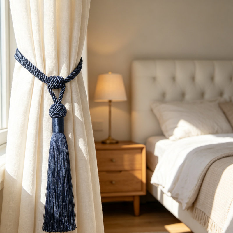 Natural Fabric Curtain Holdback/Tieback, Blue