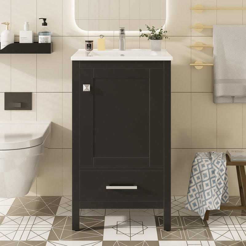 Meuble-lavabo moderne avec lavabo en céramique, rangement compact de 20 po