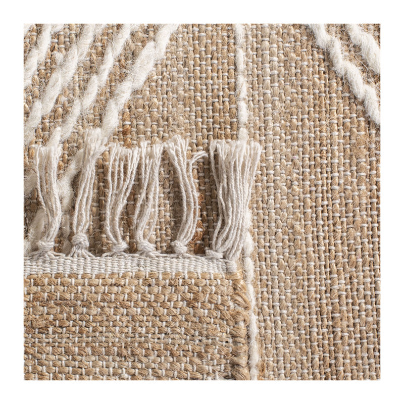 Tapis géométrique en jute et en laine tissé à la main, Tapis de couloir 2 pi 3 po x 9 pi