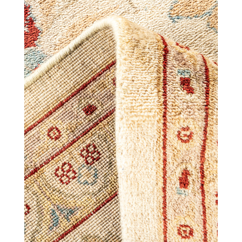 Tapis ivoire noué à la main de conception unique Shai 9 pi 2 po x 12 pi 8 po