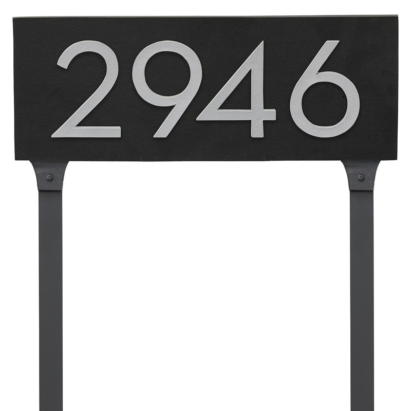 Floating 1-Line Lawn Address Sign, Yes, Silver, Black