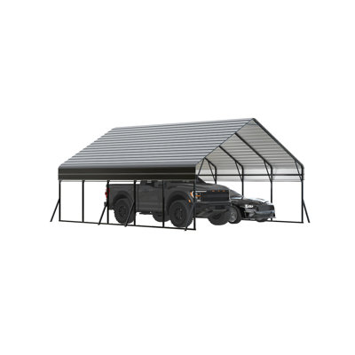 Abri d'auto en métal de 6,10 m x 7,62 m, ensemble robuste pour camions, bateaux, véhicules récréatifs et tracteurs, structure renforcée avec ancrages, montage facile