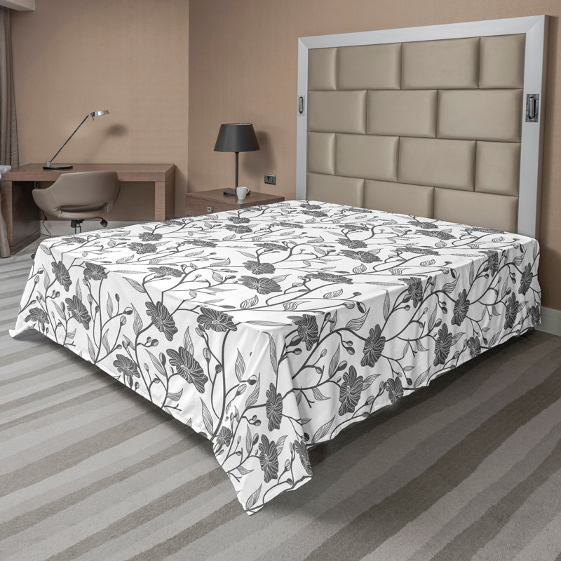 Ambesonne Nature Top Flat Sheet Glisten Fish Sunlight, Full Flat Sheet, Gray White Floral