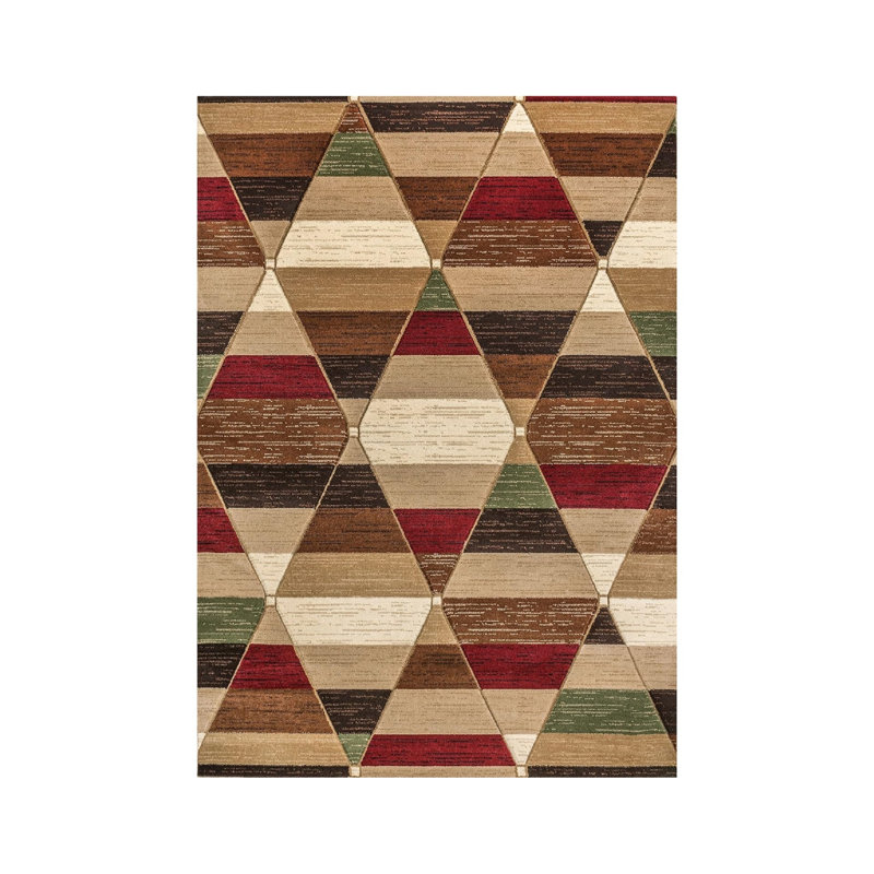 Retro Geometric Rug 5' x 7' for Family Room, Multicolor Brown Red