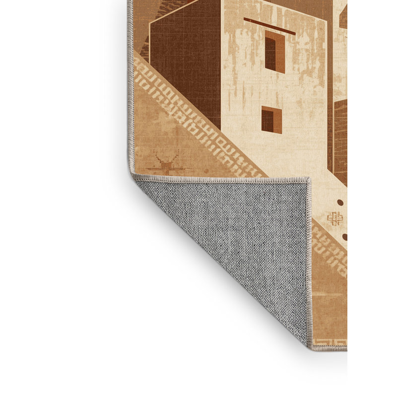Tapis traditionnel lavable à la machine de style rétro Ramirez en brun - reliure beige, 2 pi x 3 pi