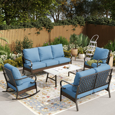 Ensemble de conversation pour l'extérieur 7 personnes avec causeuse et chaises berçantes