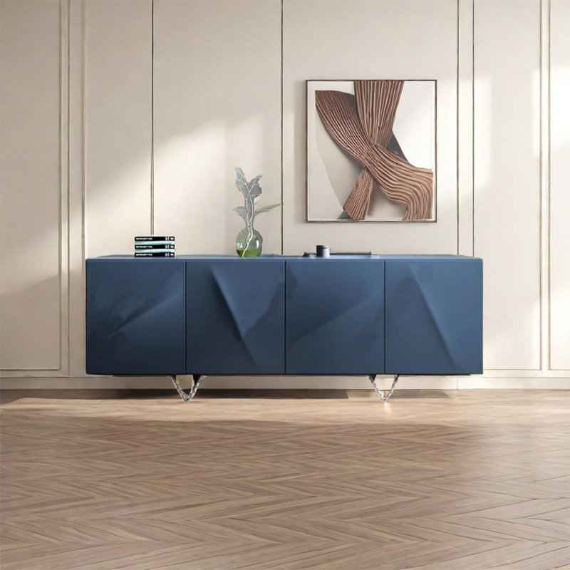 Armoire latérale laquée bleue simple, H 21,65 po x l 62,99 po x P 15,74 po