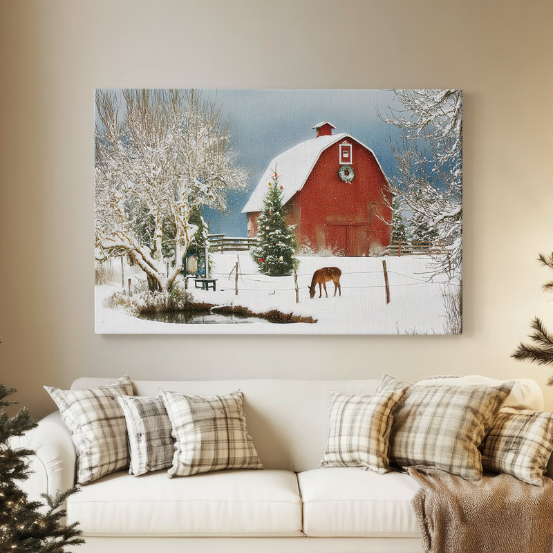 Nativité de neige blanche à minuit - Toile tendue avec châssis de qualité supérieure, H 18 po x l 12 po
