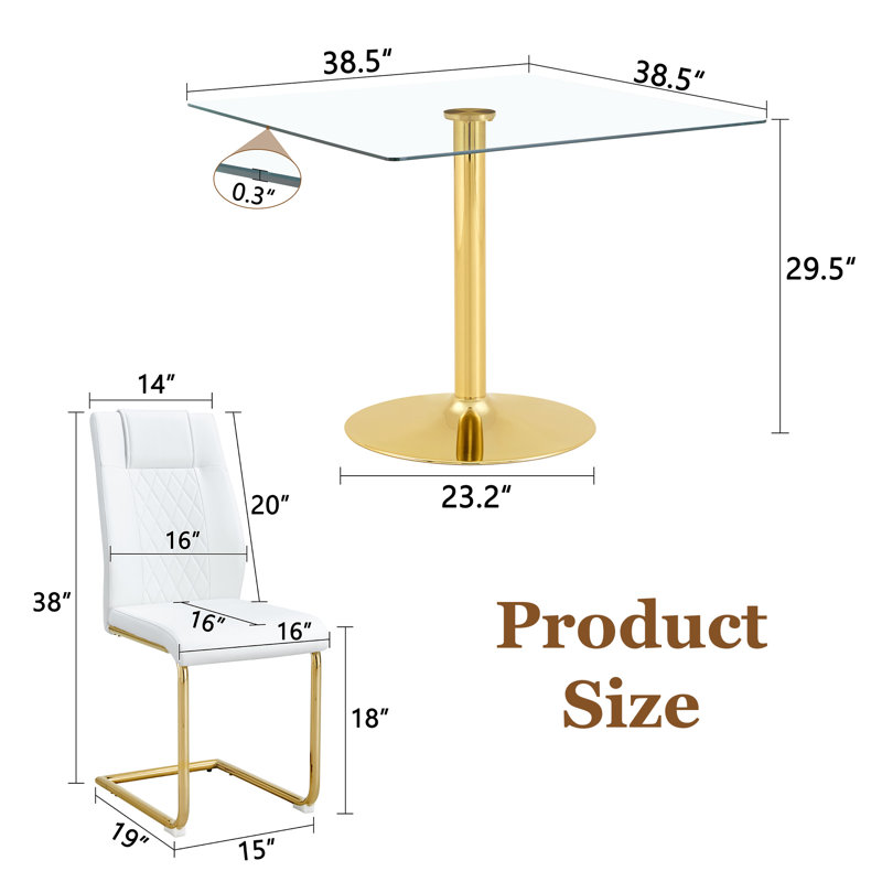 Glass Top Dining Set, Clear / Gold, White
