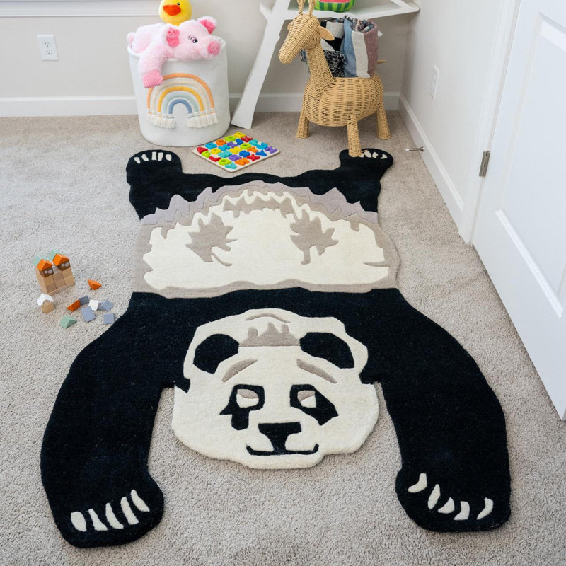 Tapis en laine Unique Loom Panda Playtime, Nouveauté 2 pi x 3 pi 1 po