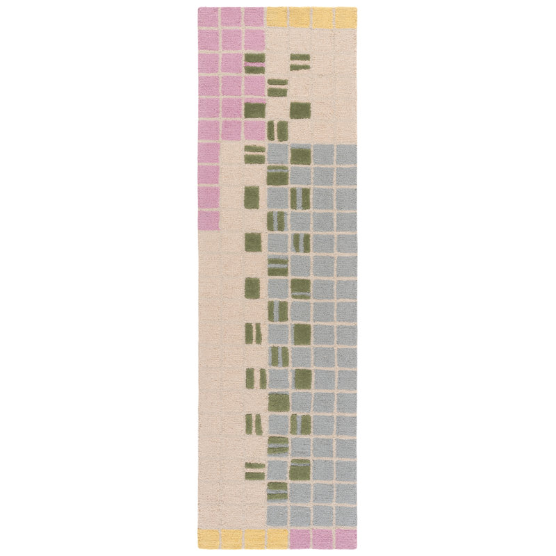 Genre 206 Checkered Hand Tufted 85% Wool; 15% Cotton Geometric Shapes Rug, Runner 2'3" x 8'
