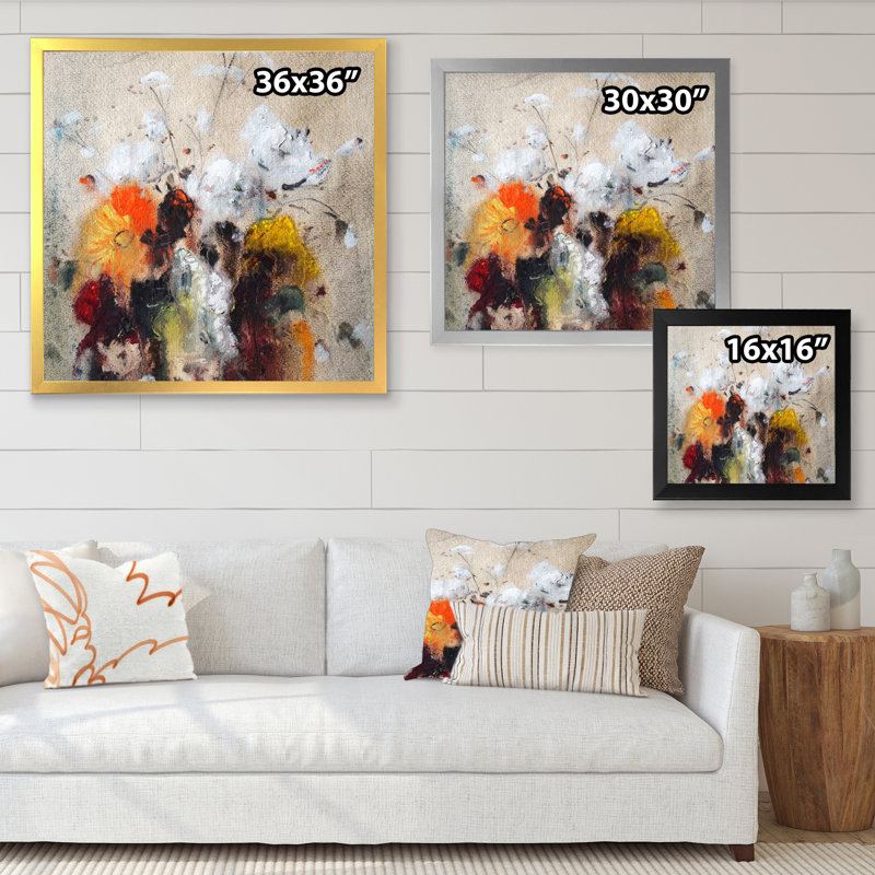 Bouquet de fleurs blanches II - on, Impression noire sur toile encadrée, H 16 po x l 16 po x P 1 po