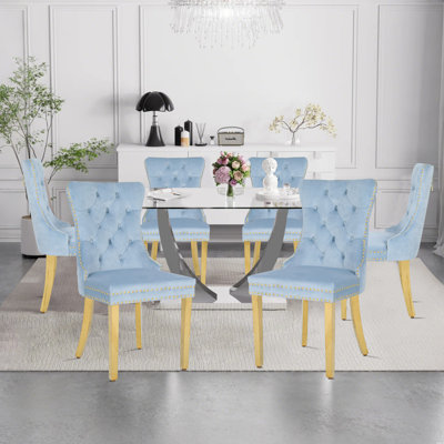 Upholstered Dining Chairs.Tufted Back Design With Stainless Steel Leg