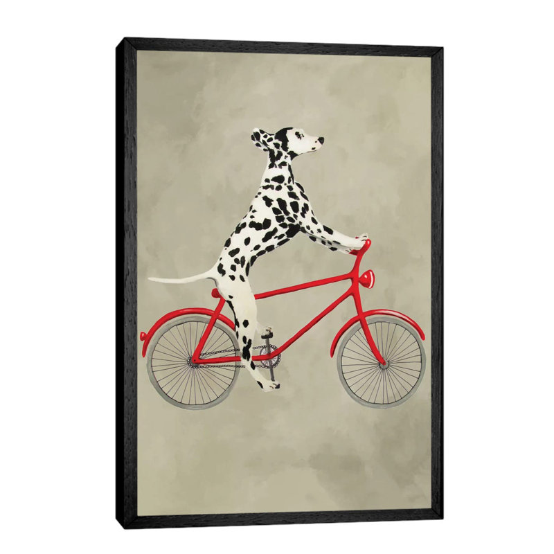 Dalmatian On Bicycle by Coco De Paris - Painting on Canvas, 101.6 cm H x 66.04 cm W, Black Framed