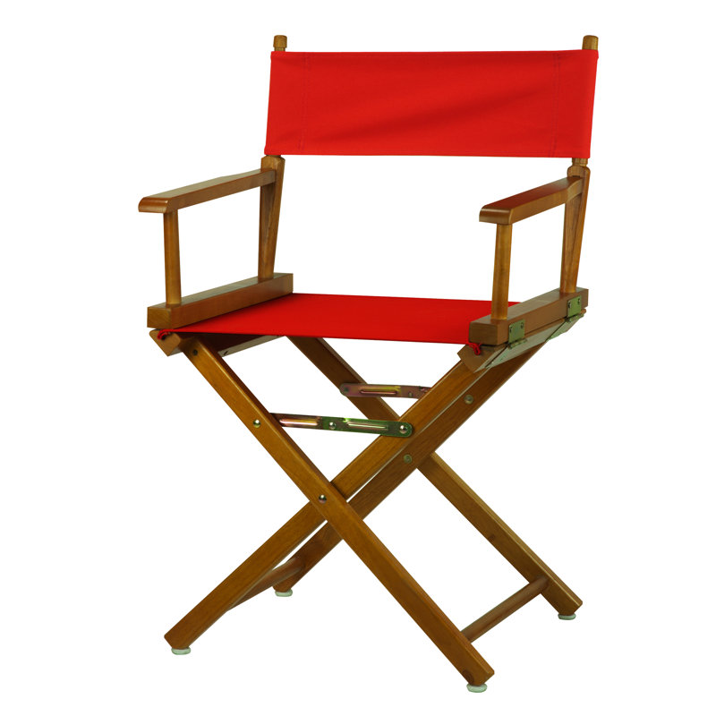 Chaise de réalisateur pliante 18 po, Rouge, Chêne miel