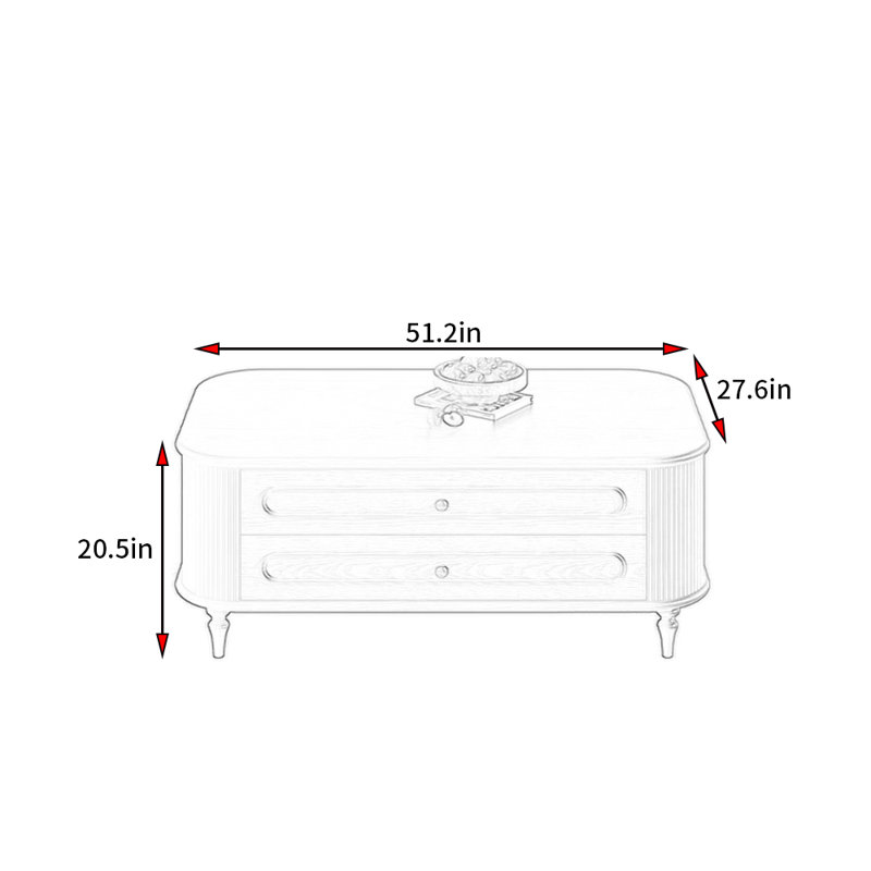 Table basse de style rétro français, H 20,5 po x L 51,2 po x l 27,6 po