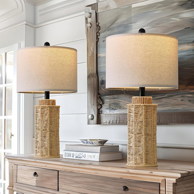 Table Lamps Set Of 2, Linen Shade Design For Living Room, Bedroom, And Office Decor, Farmhouse Style Nightstand Lamp, Retro Brown (Bulbs Not Included)