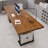 Tan Rectangular Solid Wood+Iron desks-107978738-107978740