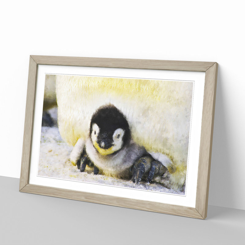 Baby Penguin - Picture Frame Painting, Oak Framed, 48cm H x 65cm W x 2cm D
