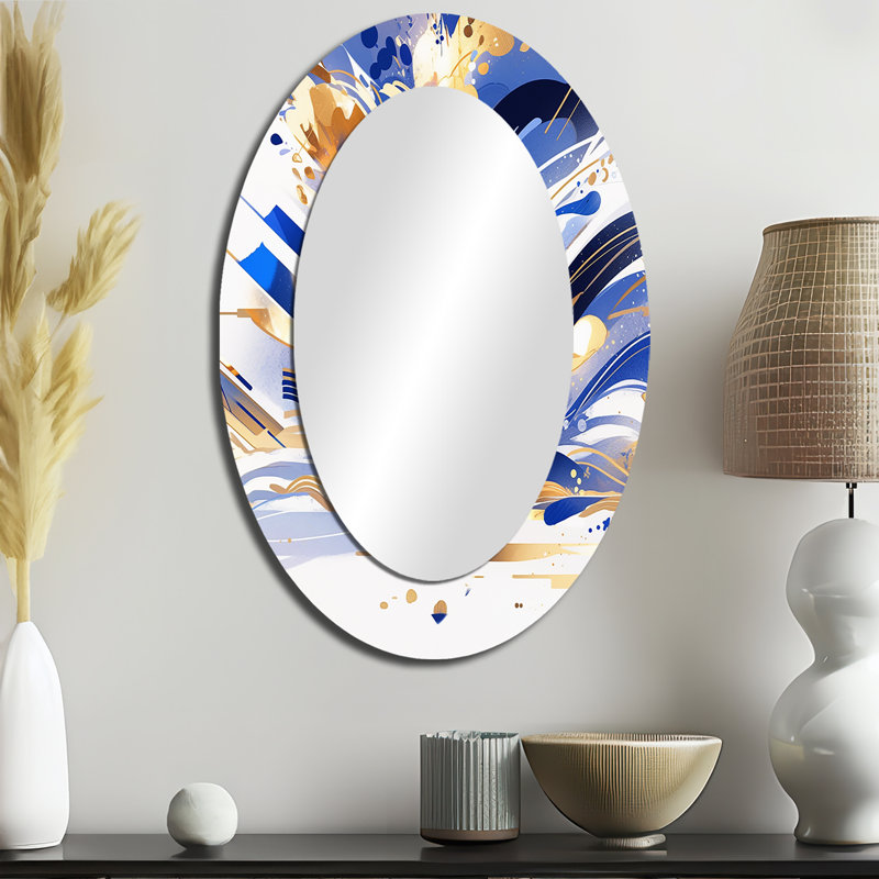 Miroir mural ovale bleu et blanc Kaleidoscope I, 36 po x 24 po