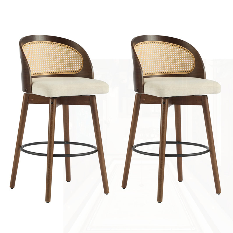 Ensemble de 2 tabourets de bar d'intérieur en bois, Beige