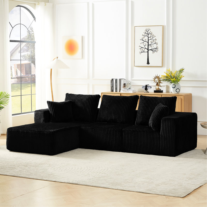 Canapé modulaire en velours côtelé noir à 4 places avec siège profond, style Cloud Couch, multifonctionnel, sans assemblage modulaire