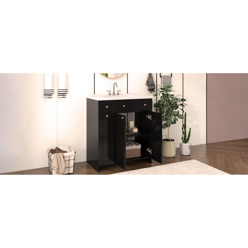 30-Inch Bathroom Vanity with Ceramic Sink Combo, Abundant Storage Cabinet - 2 Soft-close Doors and Double-tier Deep Drawer
