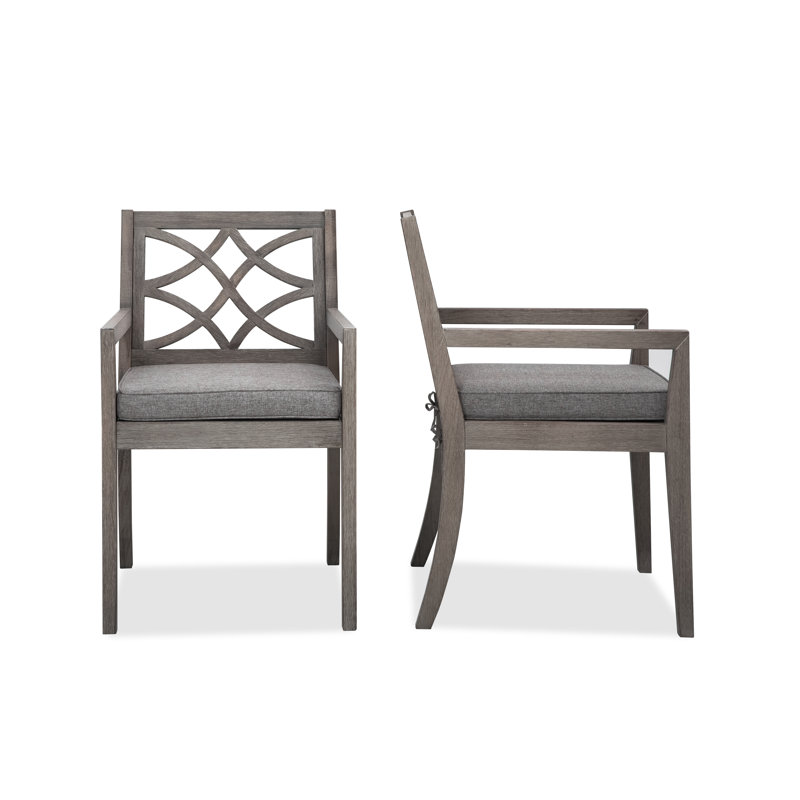 Patio Dining Armchair with Cushion, Grey Cushion/Dark Brown Wood Frame