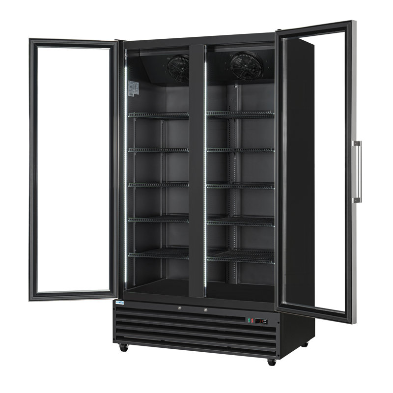 45 in. Two-Door Commercial Display Merchandiser Refrigerator in Sleek Black, 35 cu. ft. ETL Listed