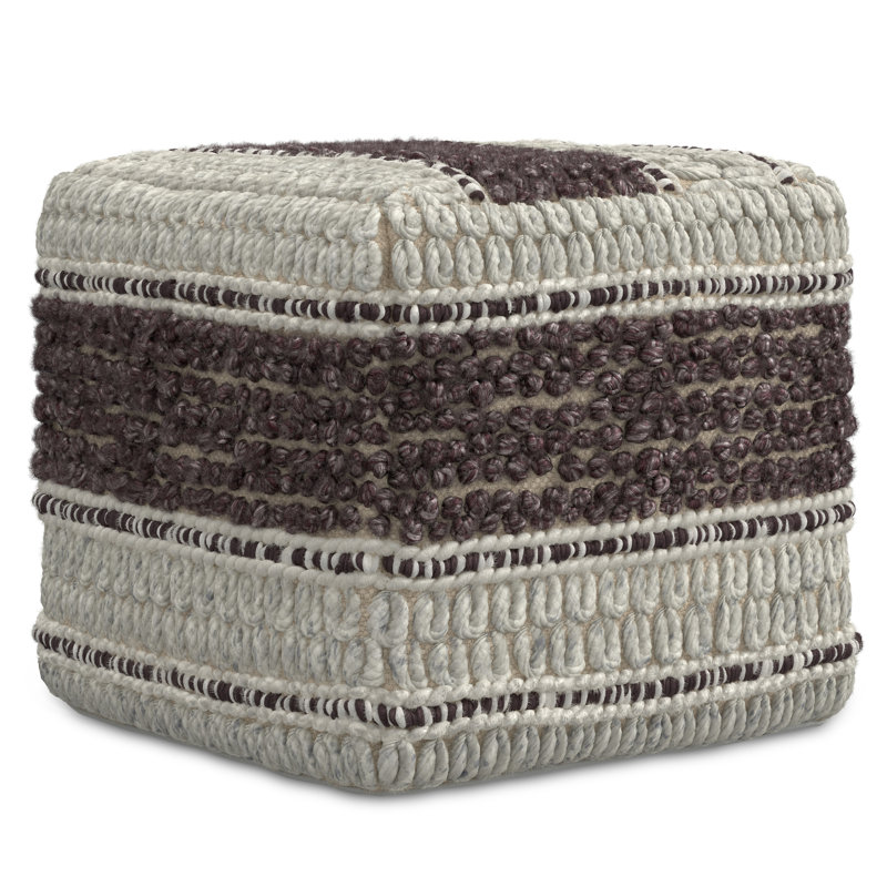 Pouf carré en laine et coton Grady, Magenta / naturel