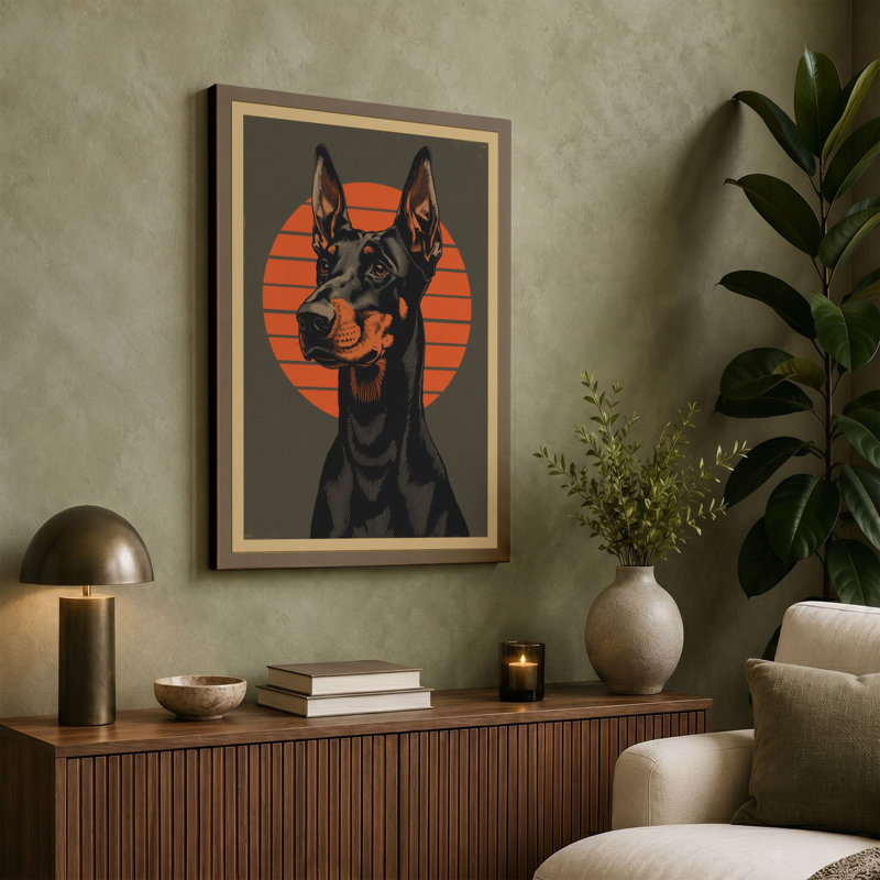 Doberman Rising Geometric - Wrapped Canvas, 30x20 - 76.2 x 50.8 cm, White Border