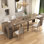 118''-23.62'' Multifunctional Extendable Dining Table With Outlet, Space Saving Kitchen Table With 5 Extension Panels