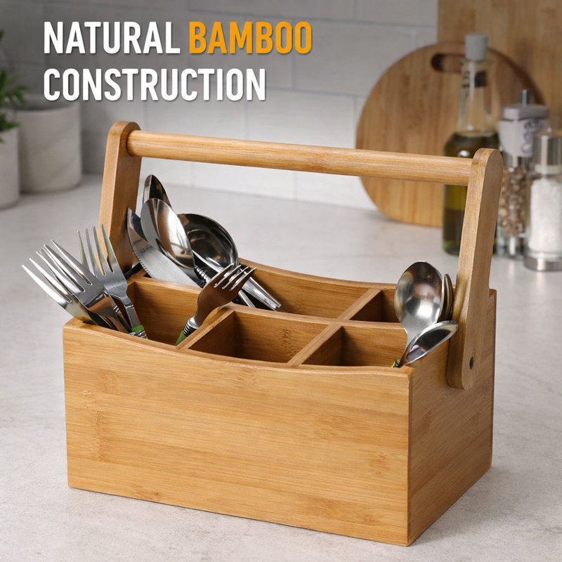 Bamboo Rectangle Flatware Caddy, Natural