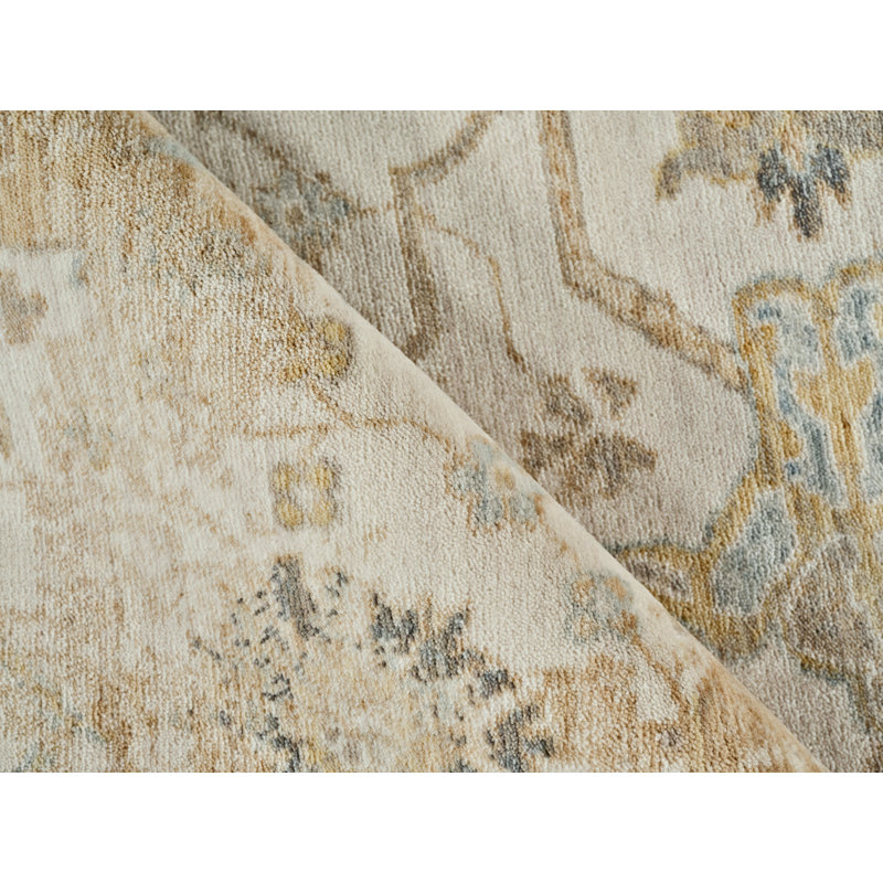 Artisan Power Loomed Wool/Nylon Oriental Area Rug in White/Ivory/Brown, Rectangle 6' x 9'