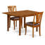 L'ensemble de table de salle à manger 3 pièces contient une table rectangulaire en bois avec feuille papillon et 2 chaises de cuisine en similicuir, brun selle-1177504216-1177504217