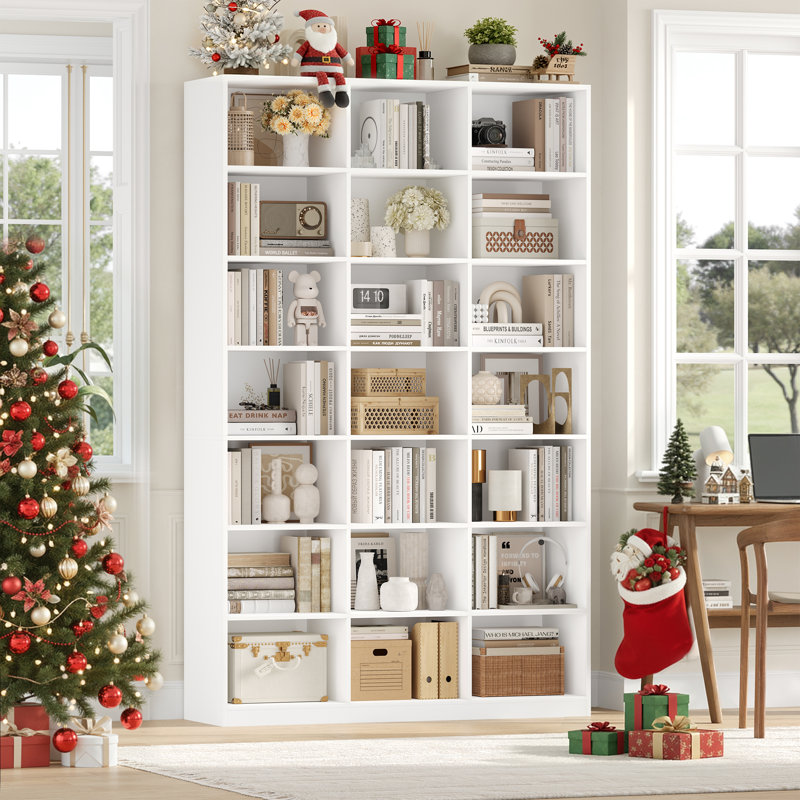 86"H X 47.2"W 7-Tier Standard Wood Storage Bookcase, White