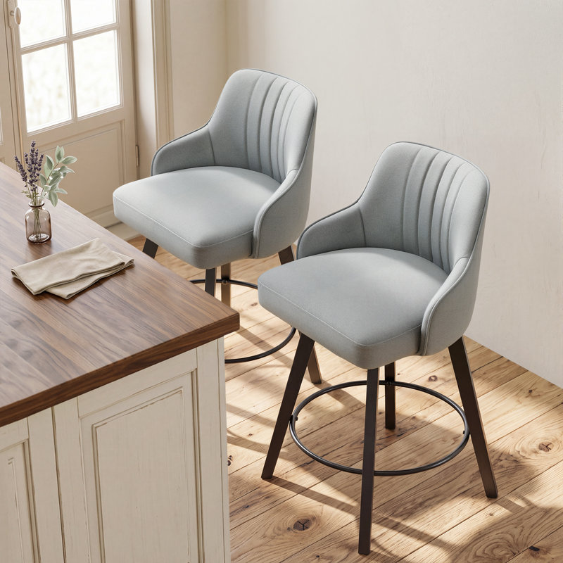 Modern Fabric Upholstered Swivel Bar Stool, Gray, 2