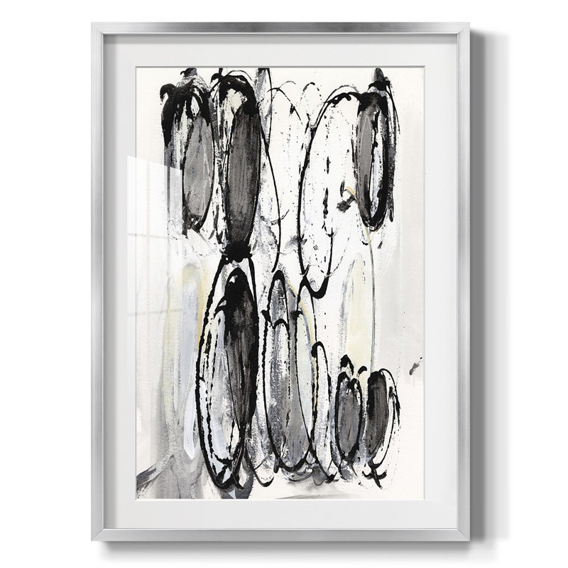 Gris griffonné II, Blanc, Toile avec cadre argenté