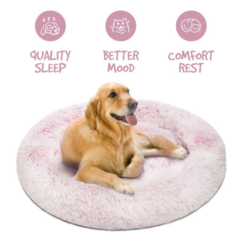 Cuddler intérieur rond en fausse fourrure Coco, Grand (l 36 po x P 36 po x H 8 po), Rose