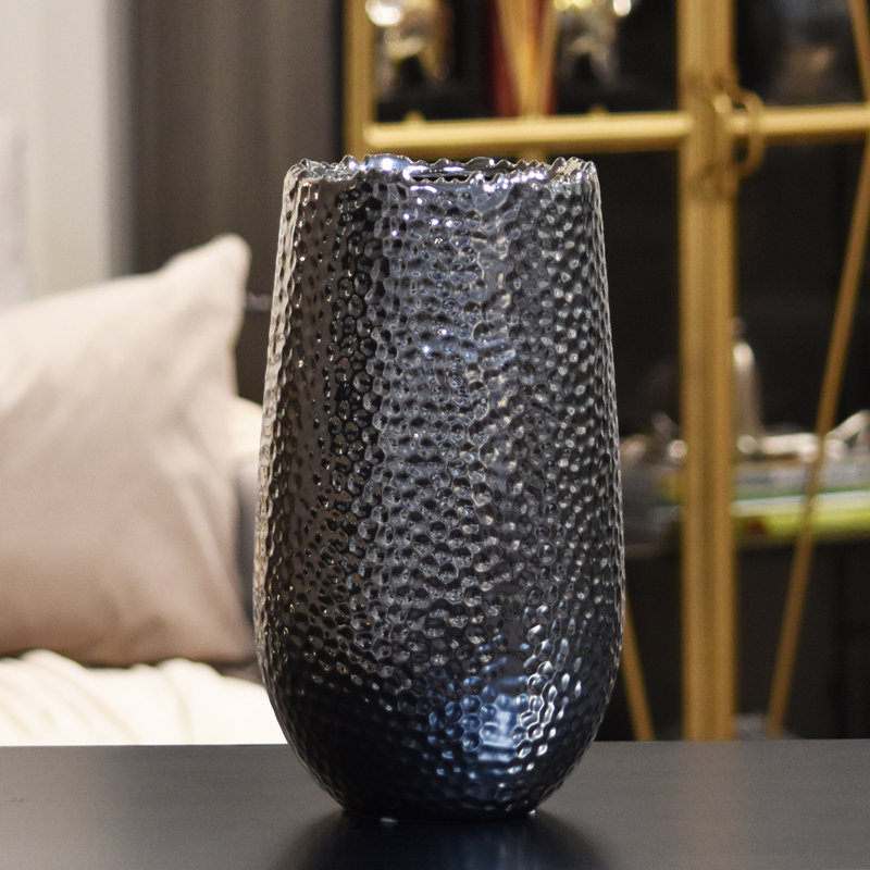 Oakern Ceramic / Porcelain Table Vase, Silver, 12.02" H x 6.69" W x 6.69" D