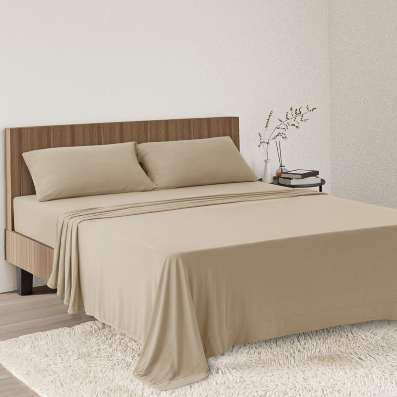 Sheet Set Ultra Soft Jersey Knit Sheet Set Deep Pocket, Queen, Taupe