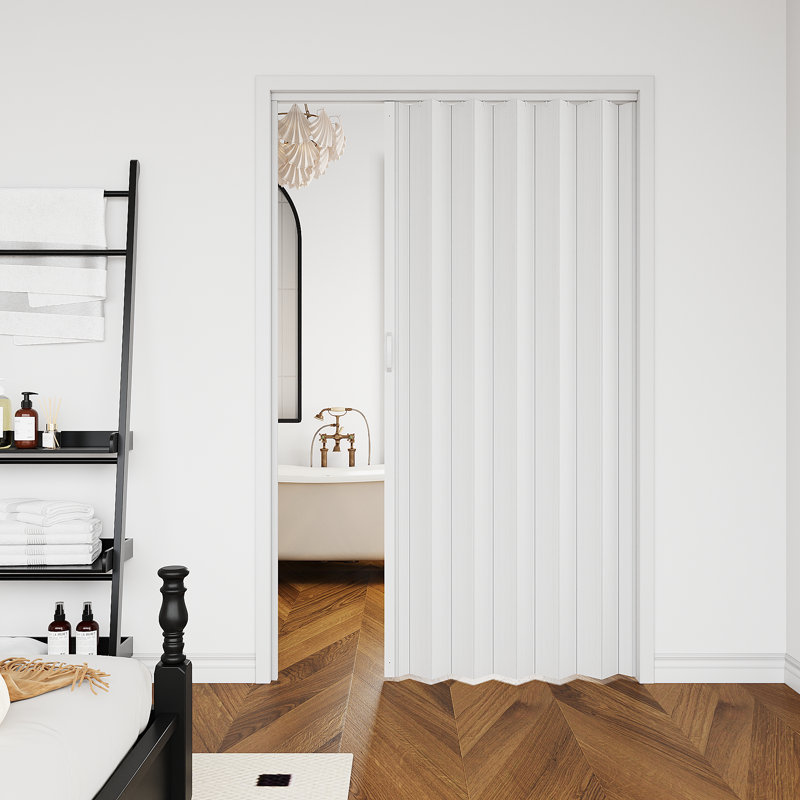 Porte accordéon 80 po à panneaux en PVC / vinyle, 48 po x 80 po, Blanc