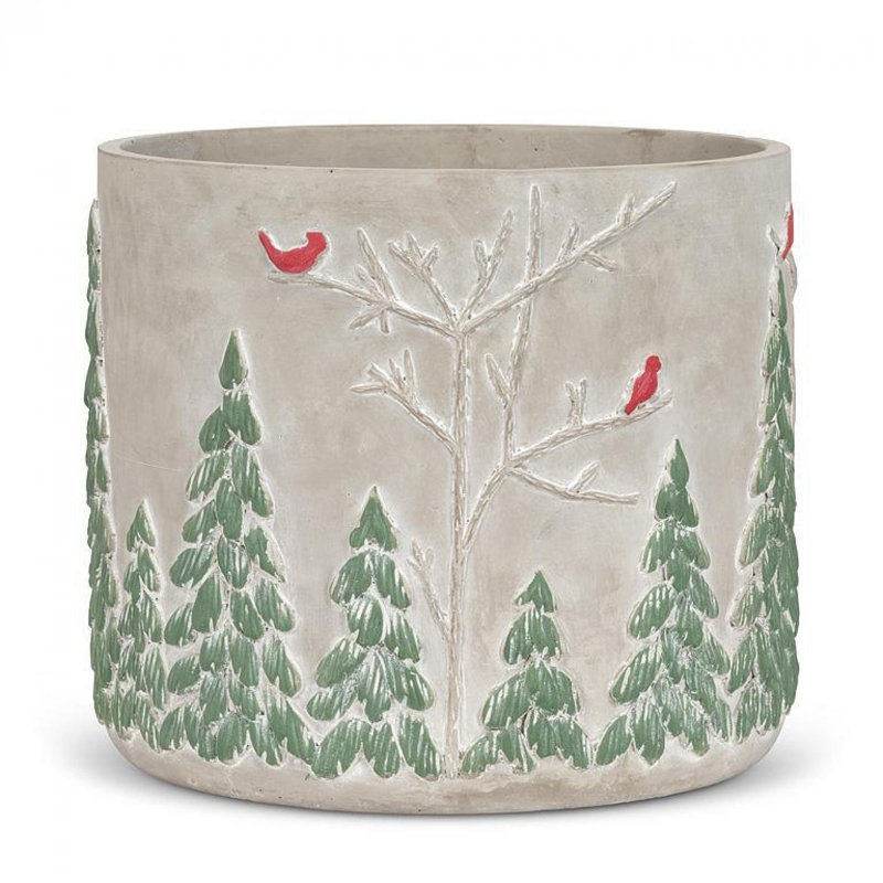 Cardinals dans un pot de fleurs d'hiver, H 6 po x l 6,50 po x P 6,50 po