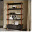 Bibliothèque avec bibliothèque et bibliothèque en bois de 74,4 pouces de hauteur, étagères et tiroirs de rangement noirs à 5 niveaux, tablettes modernes autoportantes en placage de bois massif, salon, salle d'étude, cuisine