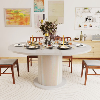 43-59" Extendable Round Dining Table For 4-6 People, Farmhouse Kitchen Table
