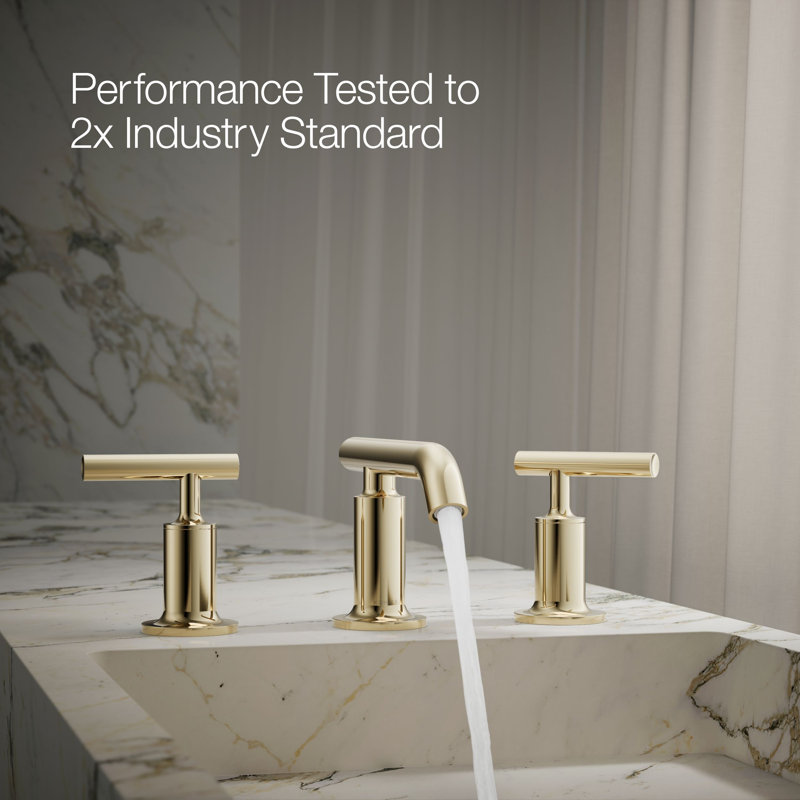 Purist Widespread Bathroom Faucet with Drain Assembly, Vibrant French Gold