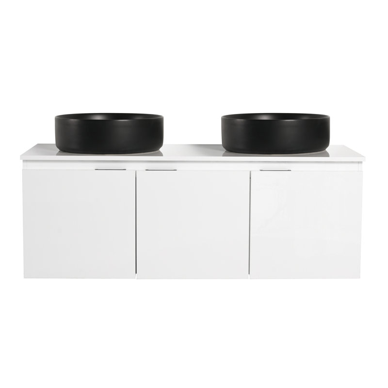  Ensemble de meuble-lavabo mural blanc moderne avec 3 portes et lavabo en céramique Dalmahoy, H 21,9 po x l 48 po x P 18,1 po
