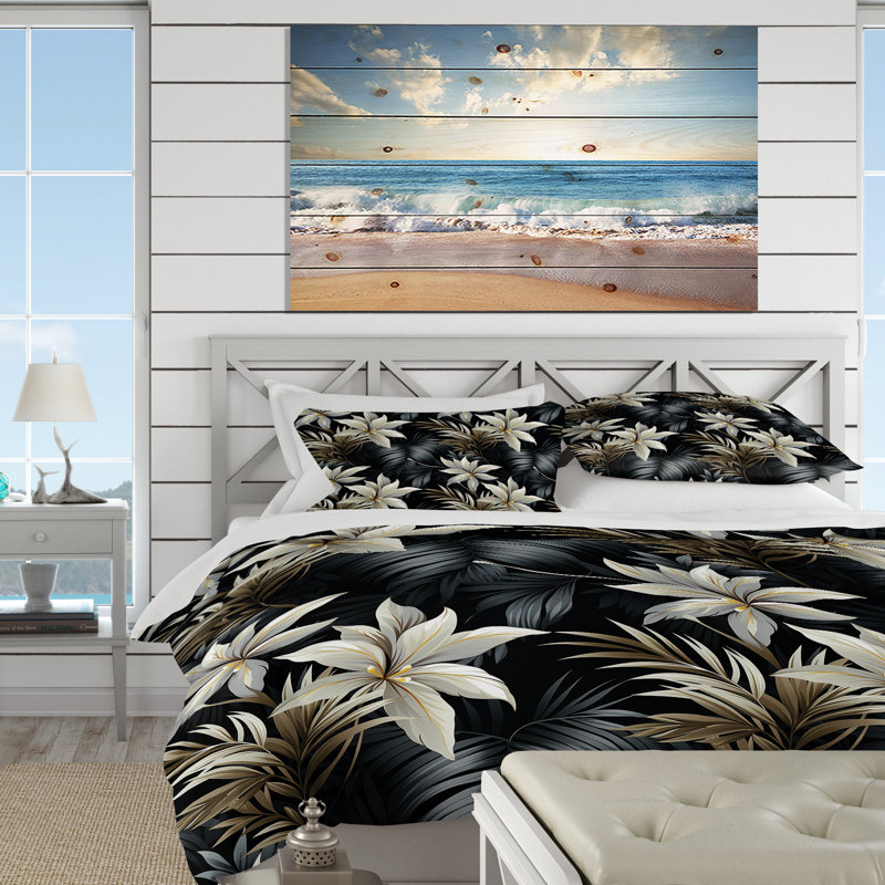 Ensemble de housse de couette monochrome à motif tropical Mirage, Housse de couette simple + 1 taie décorative stan